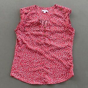 New York & Company Red and White Patterned Sleeveless Blouse Size XS